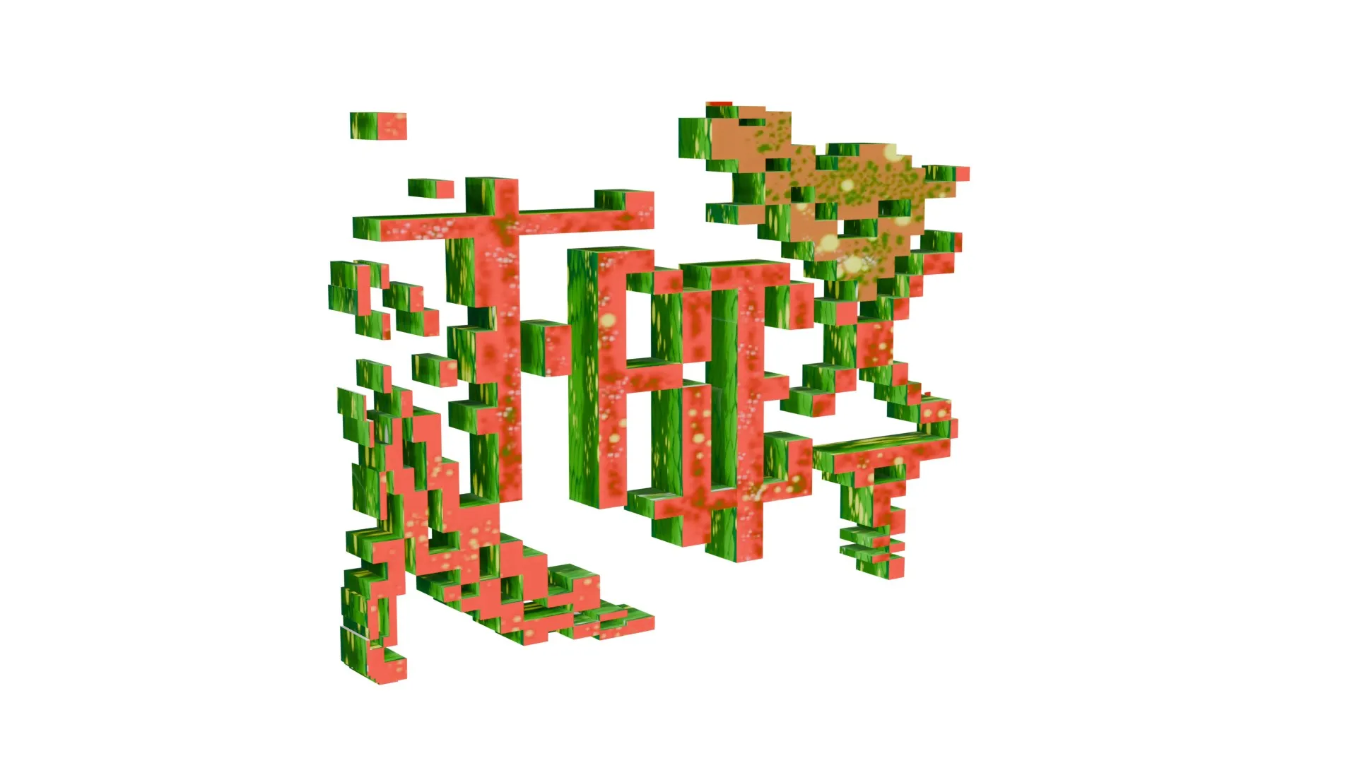 Logo «The Rex» en voxel/pixel-art 3D, modelado y texturizado en Blender