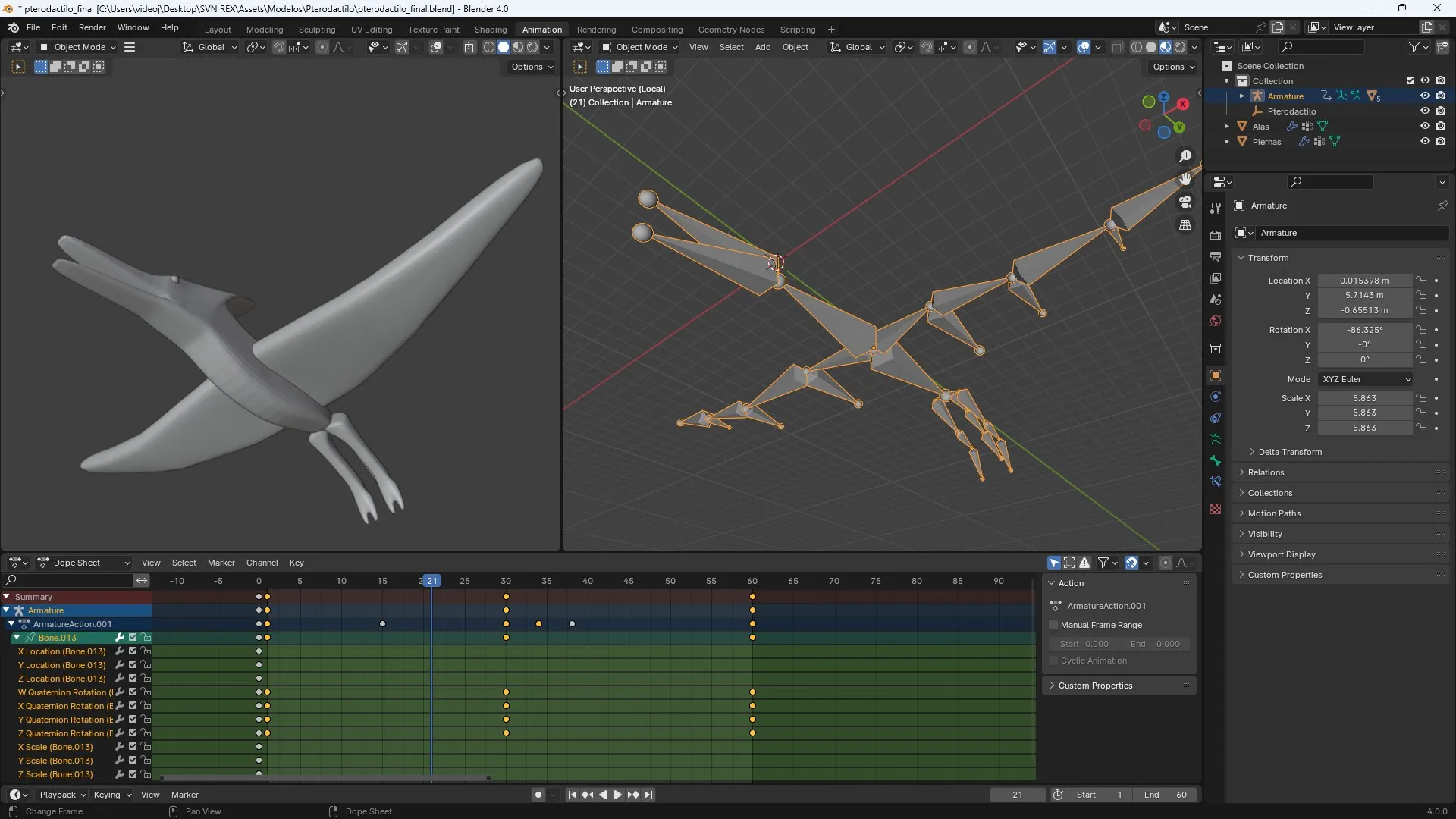 Animación del pterodáctilo: rig de alas para vuelo cíclico
